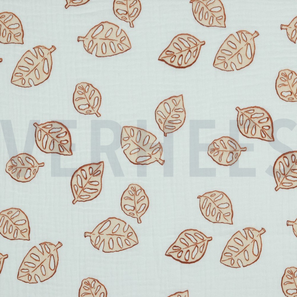 DOUBLE GAUZE MONSTERA LEAVES WHITE