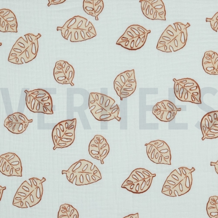 DOUBLE GAUZE MONSTERA LEAVES WHITE (hover)