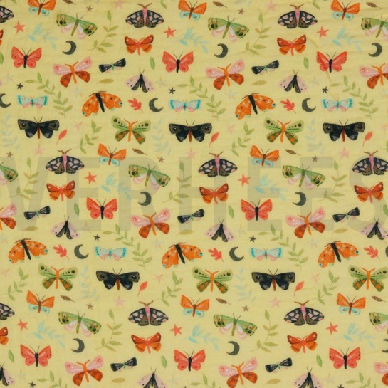 DOUBLE GAUZE DIGITAL BUTTERFLIES SOFT YELLOW #7