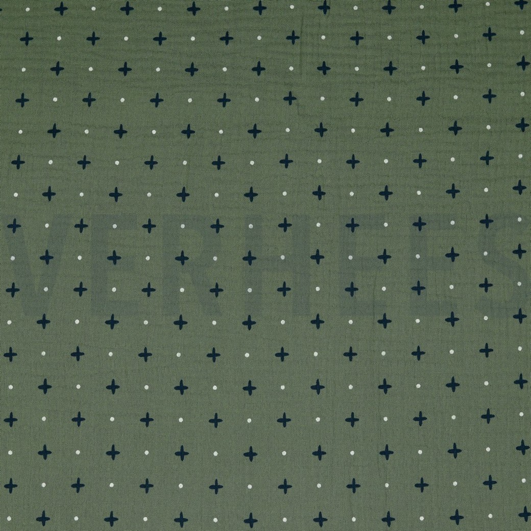 DOUBLE GAUZE CROSS AND DOTS MOSS GREEN