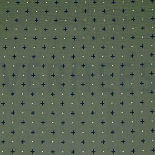 DOUBLE GAUZE CROSS AND DOTS MOSS GREEN #7