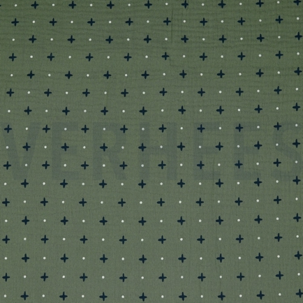 DOUBLE GAUZE CROSS AND DOTS MOSS GREEN (hover)