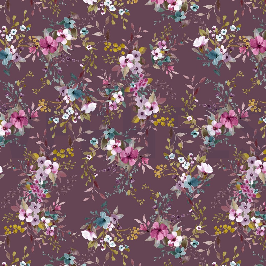 JERSEY DIGITAL FLOWERS AUBERGINE