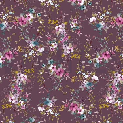JERSEY DIGITAL FLOWERS AUBERGINE (hover)