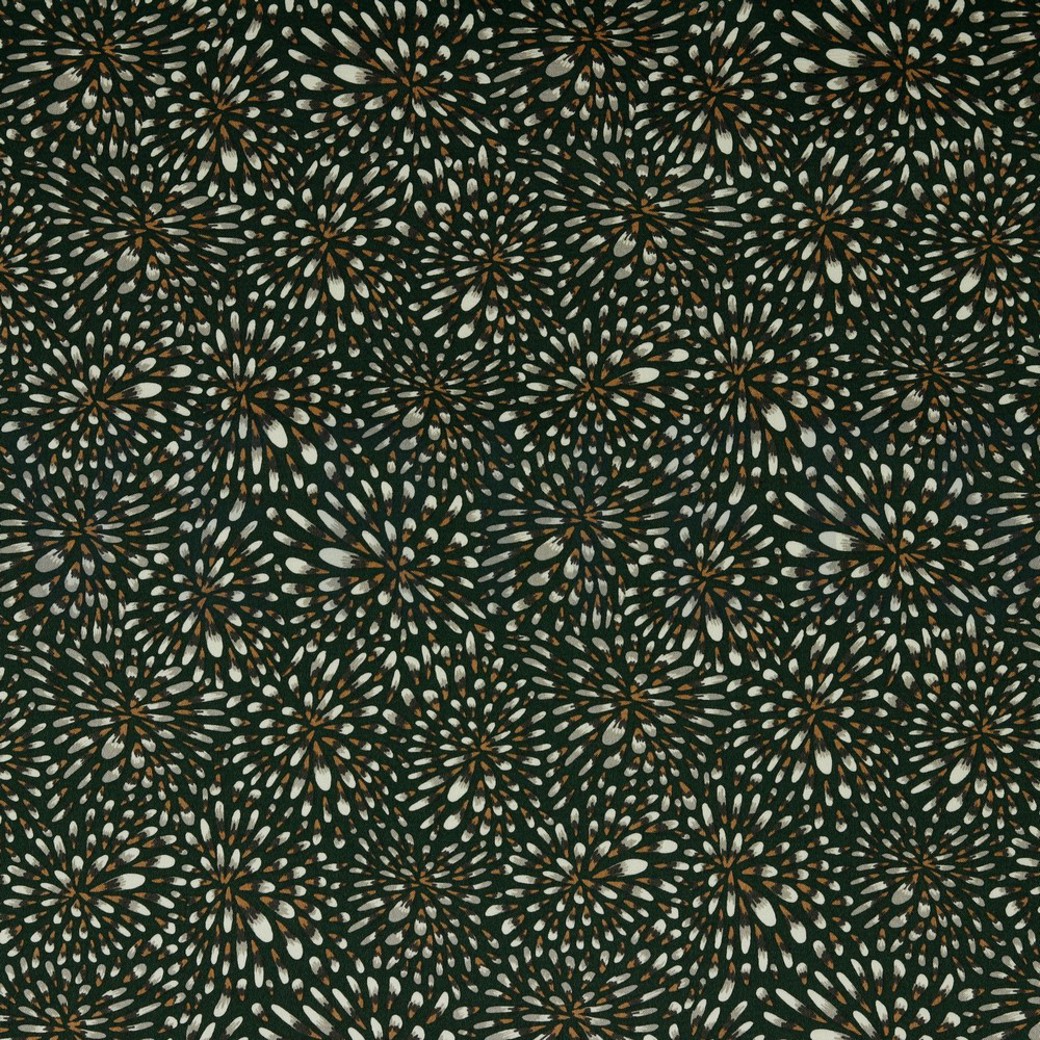 COTTON SATIN STRETCH LEAVES ARMY GREEN