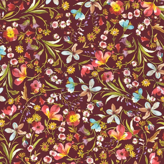 VISCOSE JERSEY DIGITAL FLOWERS WINE RED #7