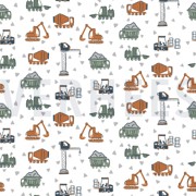 POPLIN GOTS CONSTRUCTION VEHICLES WHITE (thumbnail)
