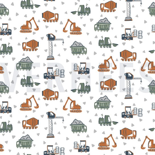 POPLIN GOTS CONSTRUCTION VEHICLES WHITE #7