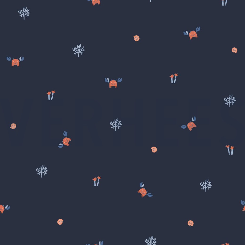 POPLIN GOTS OCEAN LIFE NAVY