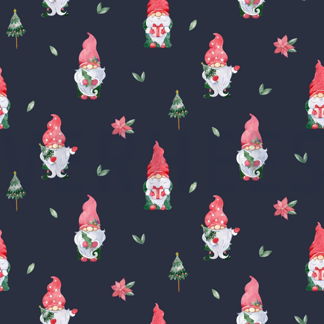 POPLIN DIGITAL CHRISTMAS GNOMES NAVY