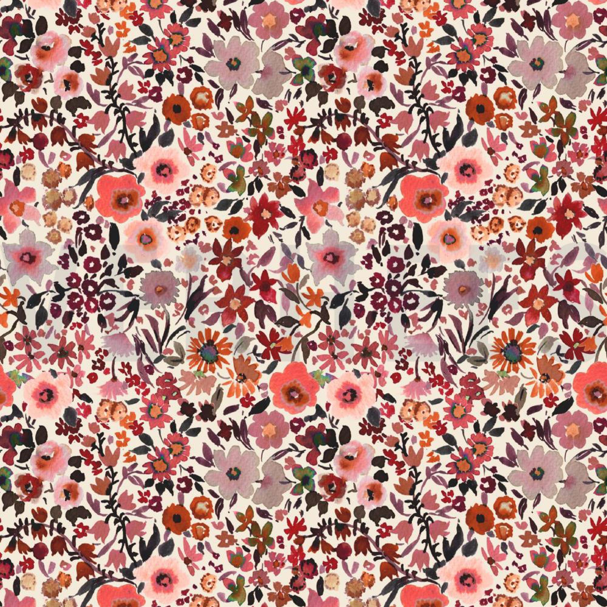 FINE POPLIN DIGITAL FLEURS ECRU (high resolution)