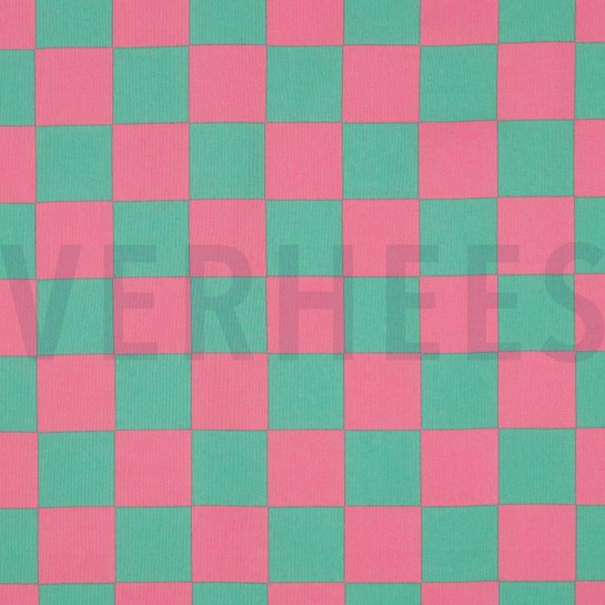 COTON ENDUIT CARREAUX VERT / ROSE #7
