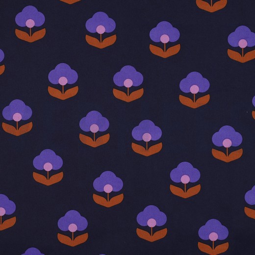COATED COTTON RETRO FLOWERS NAVY (hover)