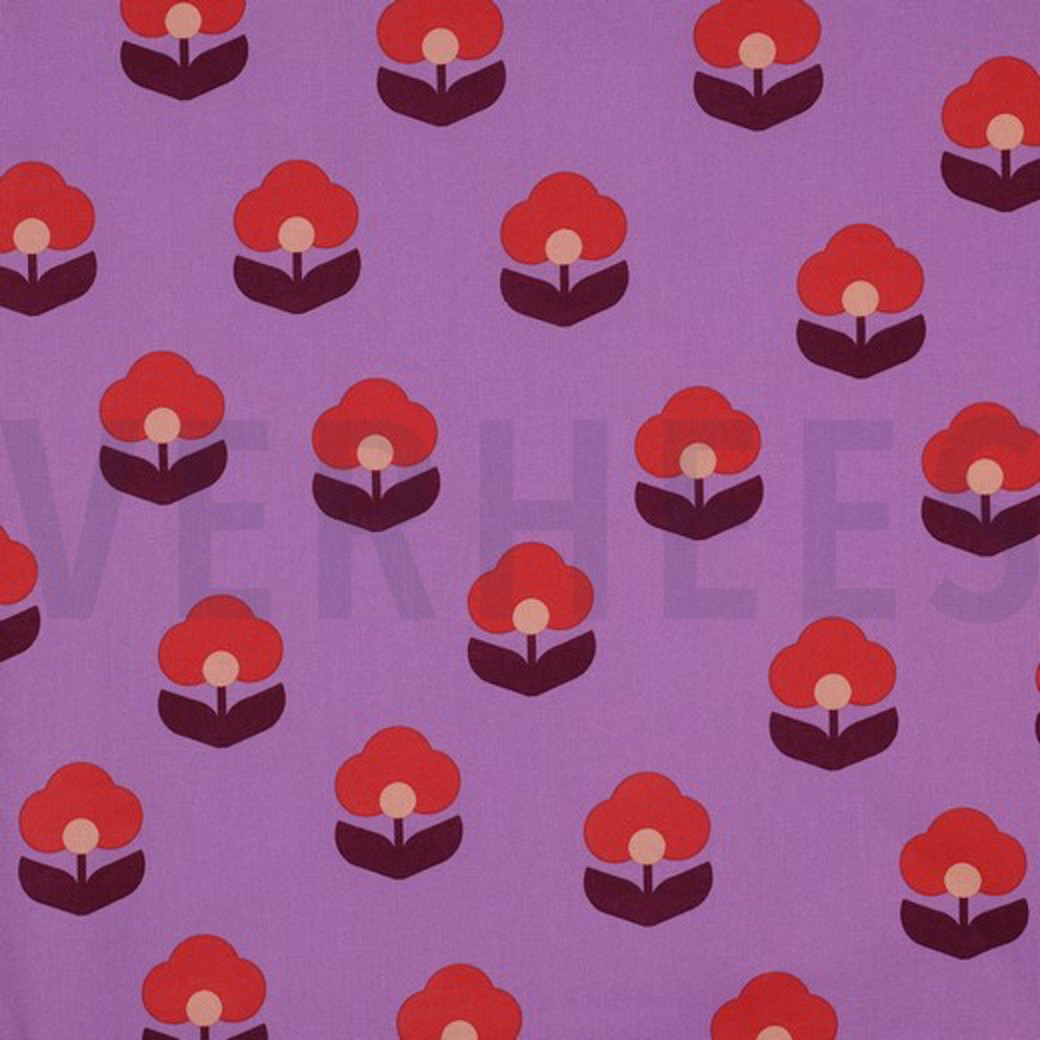 COATED COTTON RETRO FLOWERS LAVENDER
