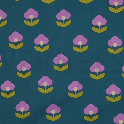 COATED COTTON RETRO FLOWERS PETROL (hover)
