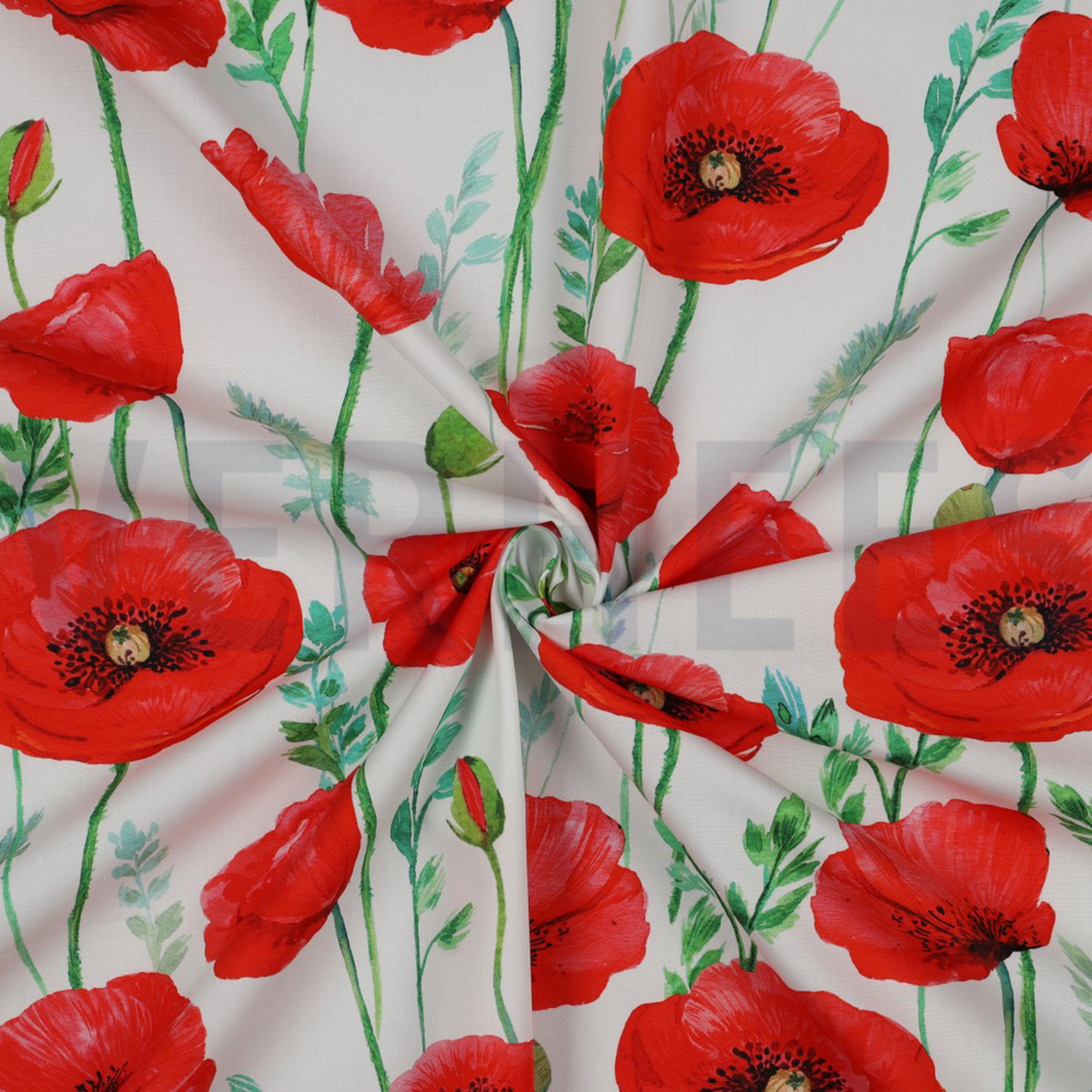 FINE POPLIN DIGITAL POPPY FLOWERS WHITE (high resolution) #2