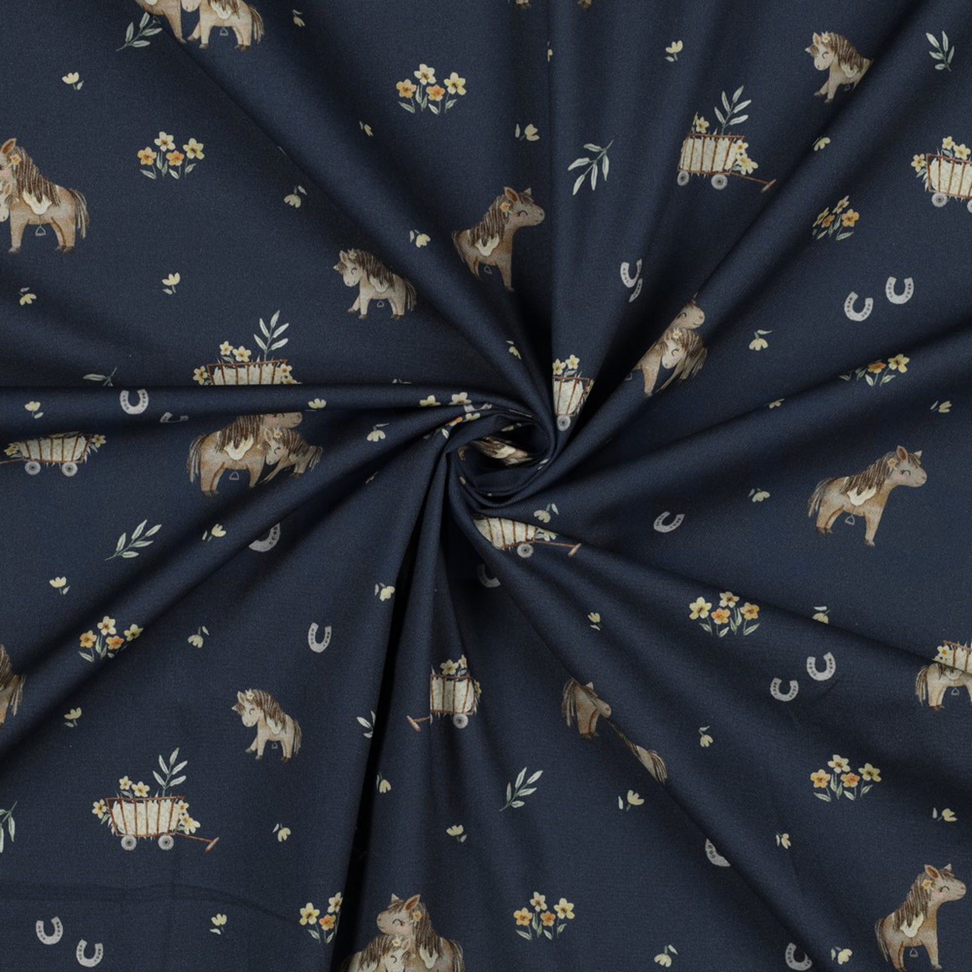 FINE POPLIN DIGITAL SWEET HORSES NAVY (high resolution) #2