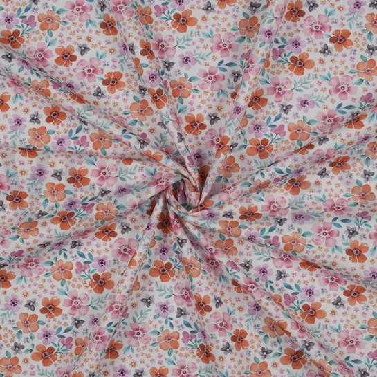 KATOENEN POPLIN DIGITAAL BLOEMEN WIT #7