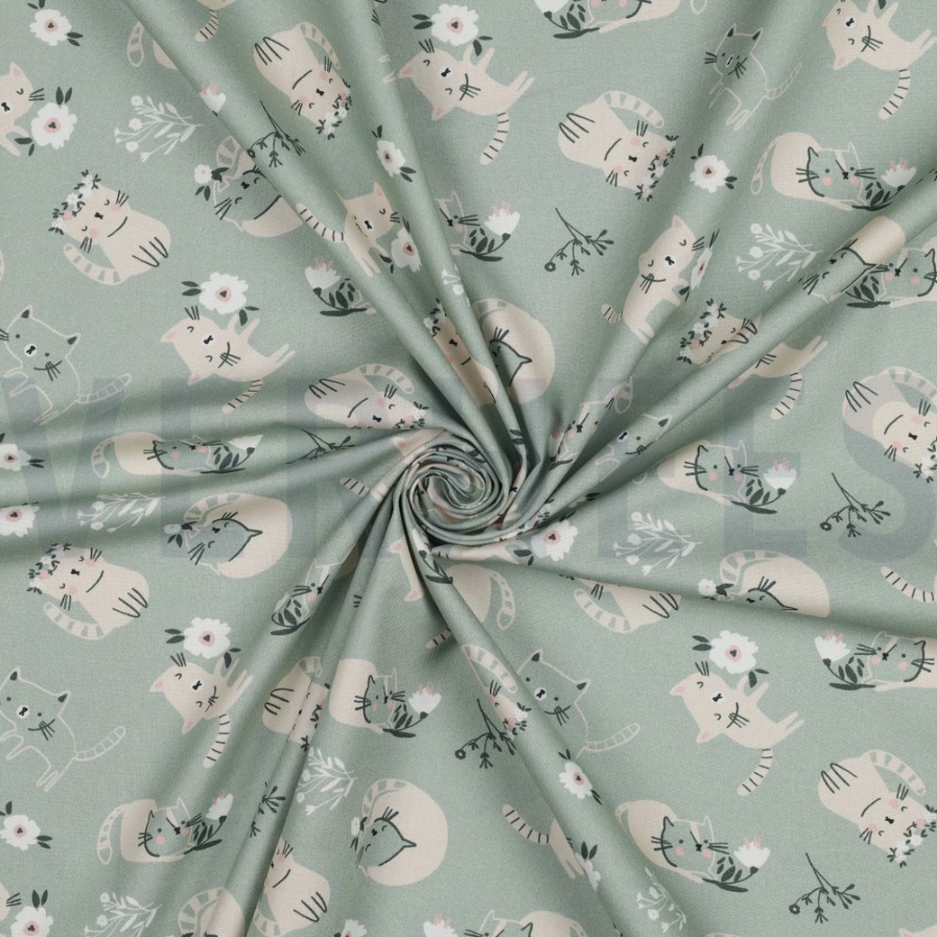 FINE POPLIN GOTS CATS MINT #2
