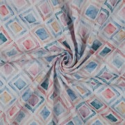 DOUBLE GAUZE DIGITAL GEO WATERCOLOUR WHITE/BLUE (thumbnail) #2