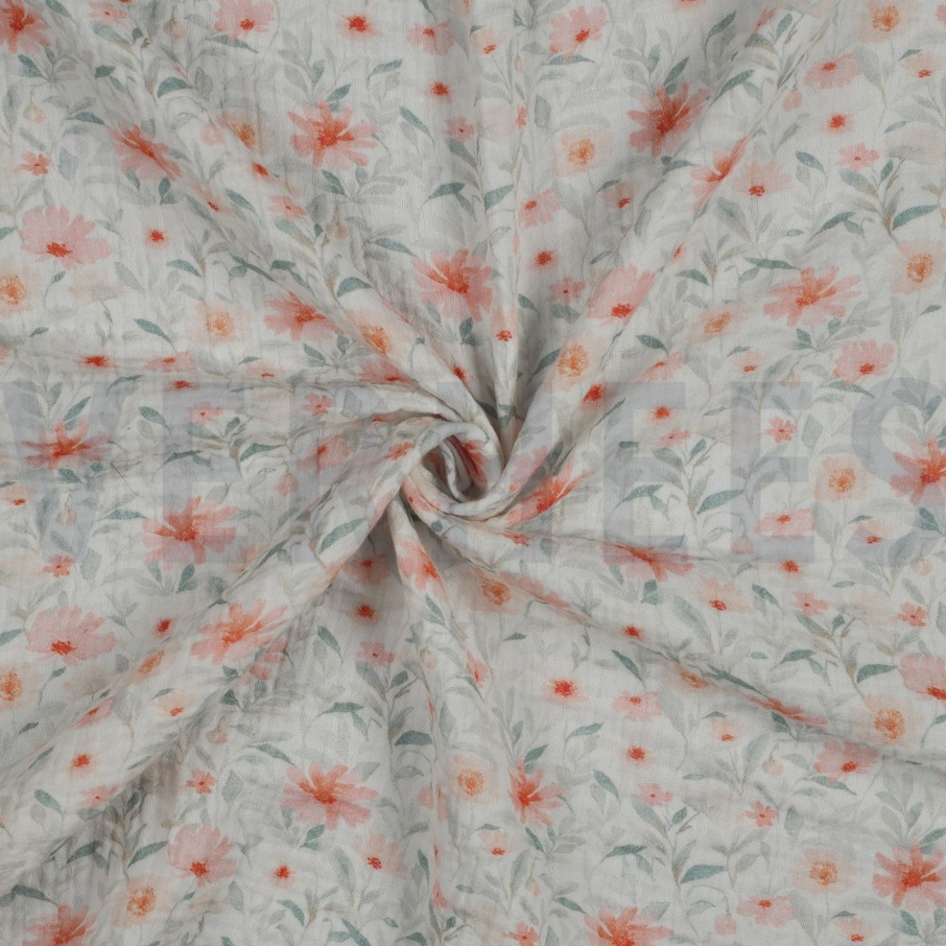 DOUBLE GAUZE DIGITAL FLOWERS WHITE #2