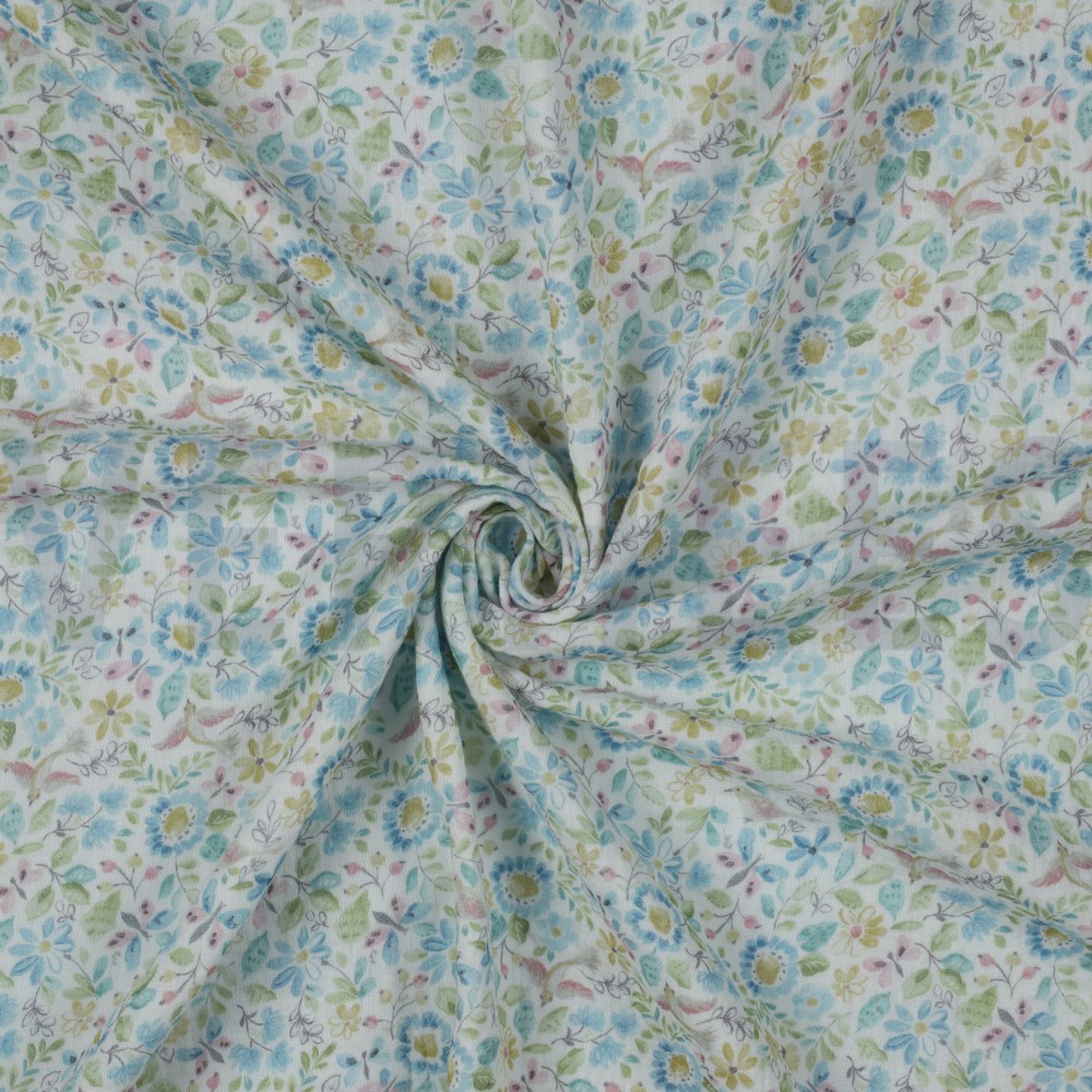 DOUBLE GAUZE GOTS DIGITAL FLOWERS WHITE/BLUE (high resolution) #2