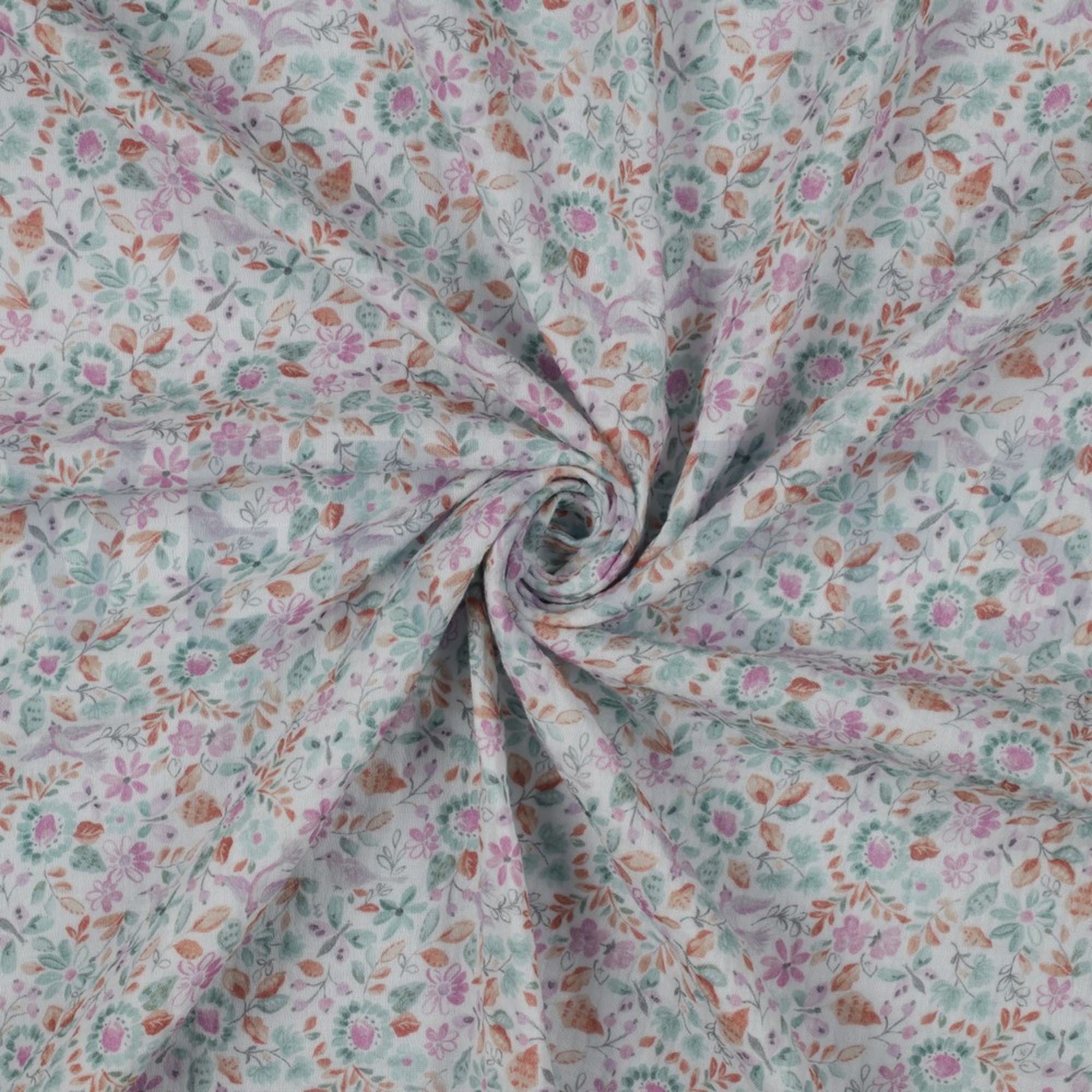 DOUBLE GAUZE GOTS DIGITAL FLOWERS WHITE/PETROL (high resolution) #2
