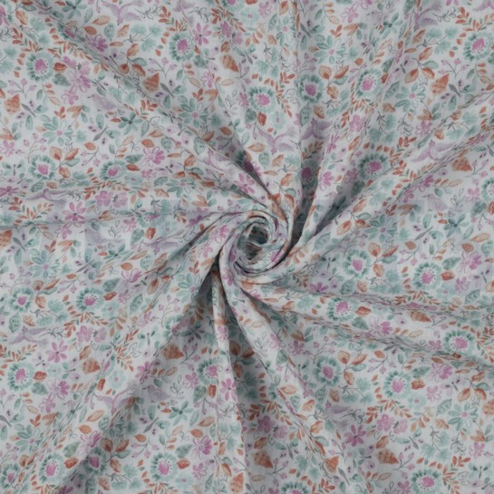 DOUBLE GAUZE GOTS DIGITAL FLOWERS WHITE/PETROL #7