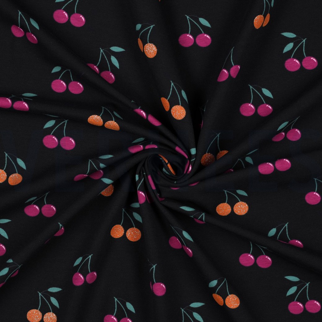 JERSEY GLITTER CHERRIES BLACK #2