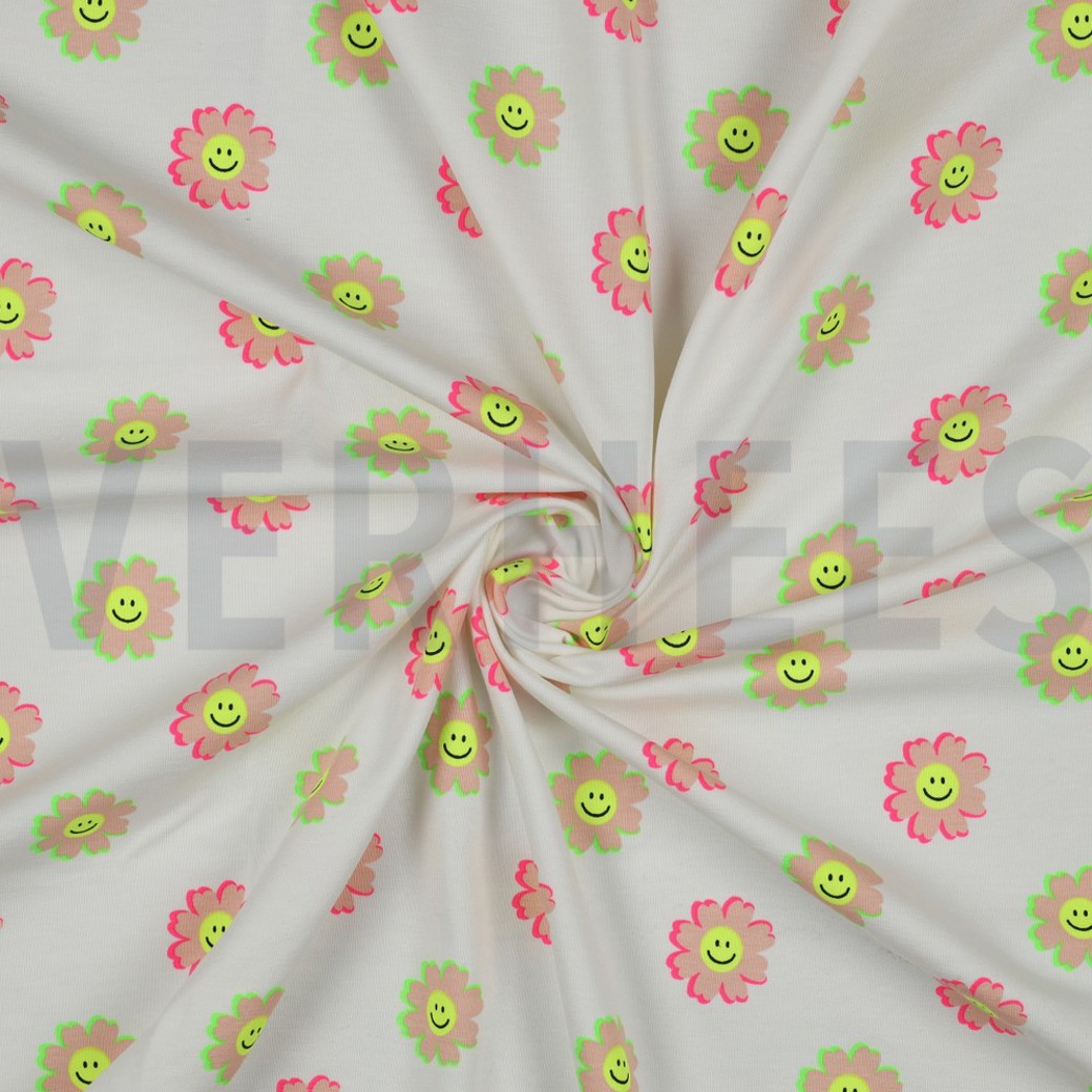 JERSEY NEON HAPPY FLOWERS WHITE #2