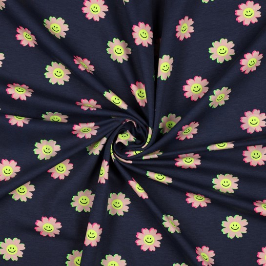 JERSEY NEON LUSTIGE BLUMEN MARINEBLAU #7