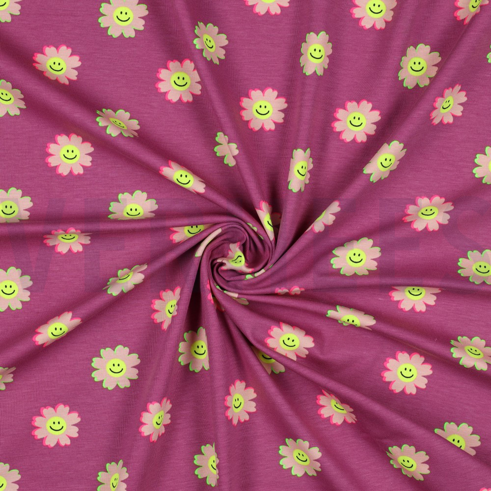 JERSEY NEON HAPPY FLOWERS FUCHSIA (high resolution) #2