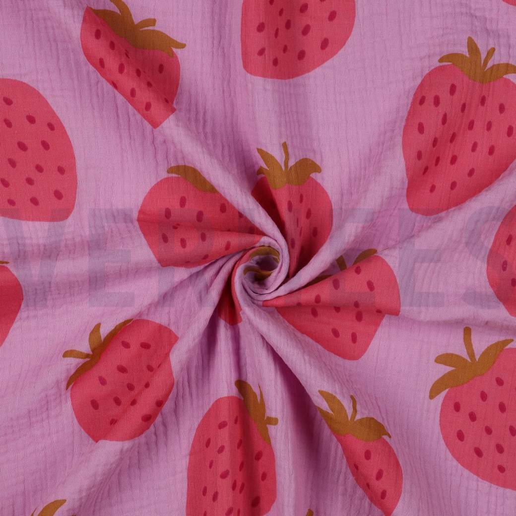 DOUBLE GAUZE STRAWBERRIES PINK #2