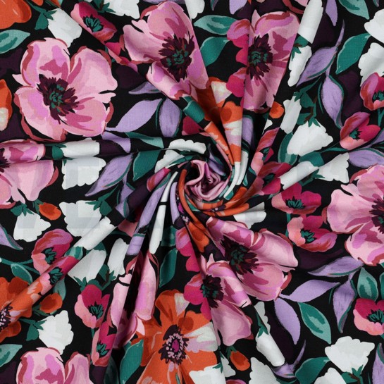 FRENCH TERRY DIGITAL FLOWERS BLACK #7