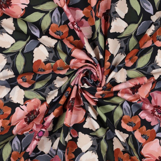 FRENCH TERRY DIGITAL FLOWERS NAVY #7