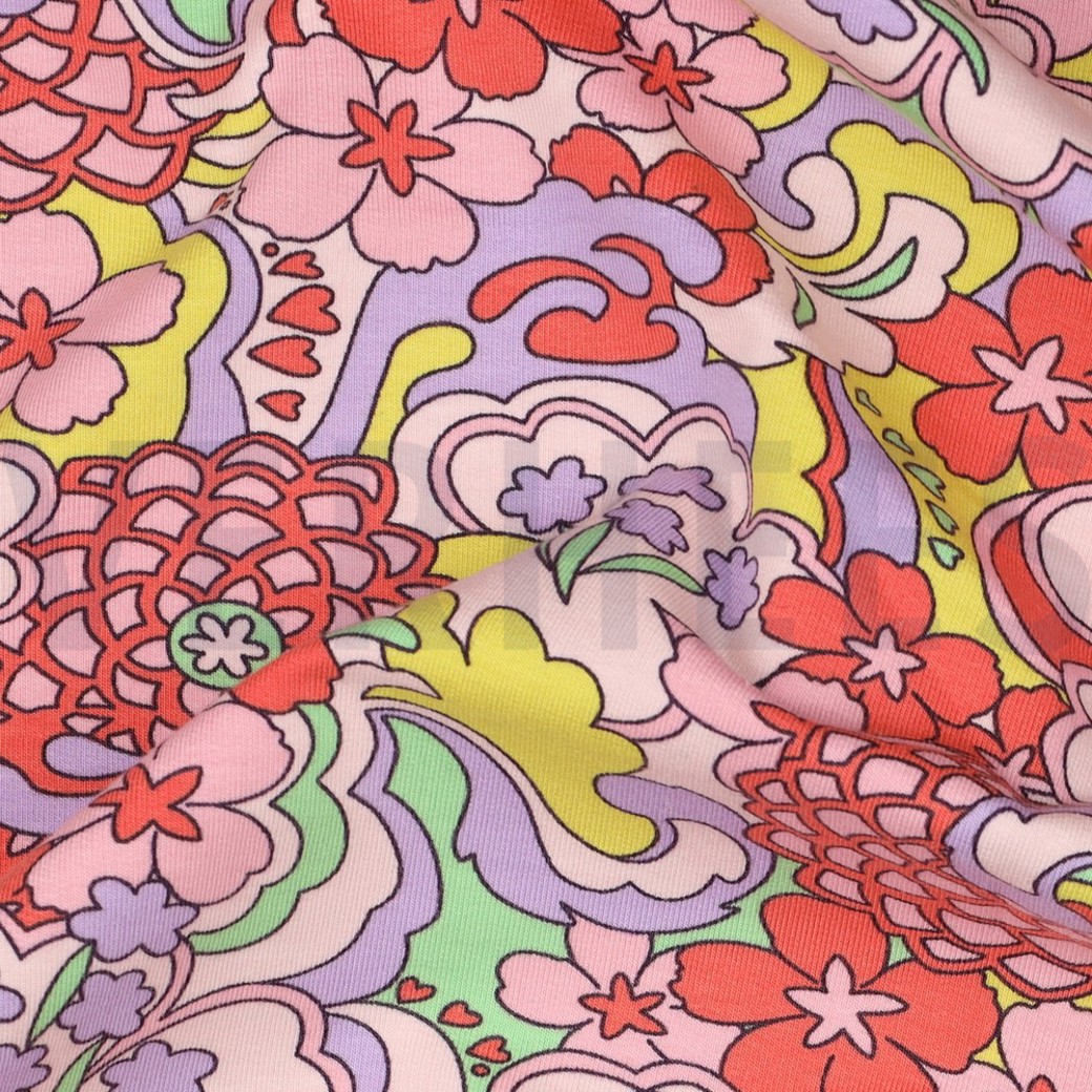 FRENCH TERRY ABSTRACT FLOWERS PINK #2