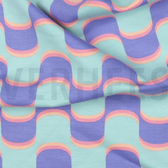 FRENCH TERRY ABSTRACT FLOWERS BLUE #7