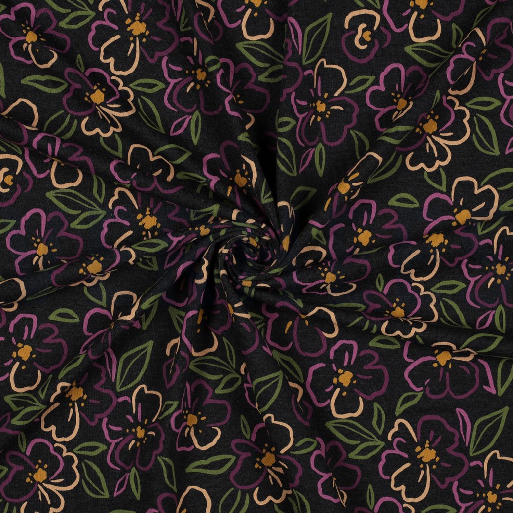 JERSEY MELANGE FLOWERS ANTHRACITE MELANGE #2