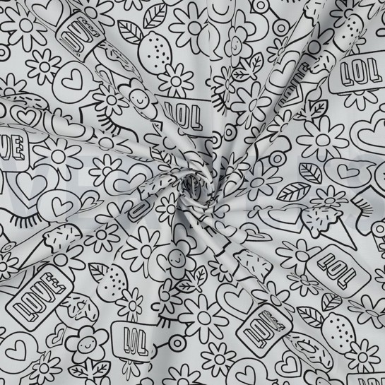 KATOENEN POPLIN RETRO INKLEURBAAR ZWART/ WIT #7