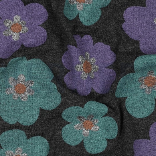 JERSEY MELANGE GLITZER GROSSE BLUMEN ANTHRAZIT MELIERT #7