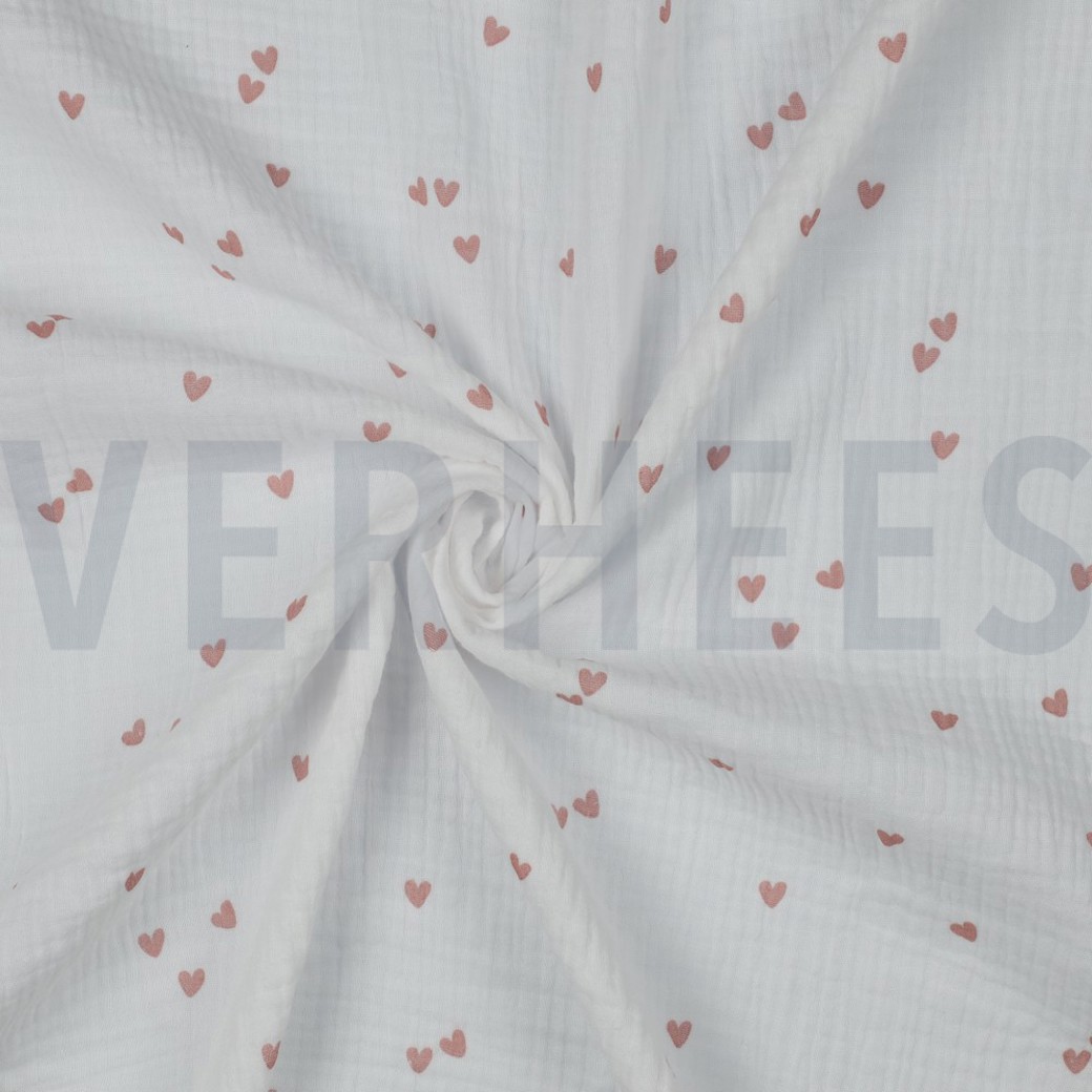 DOUBLE GAUZE SMALL HEARTS WHITE #2