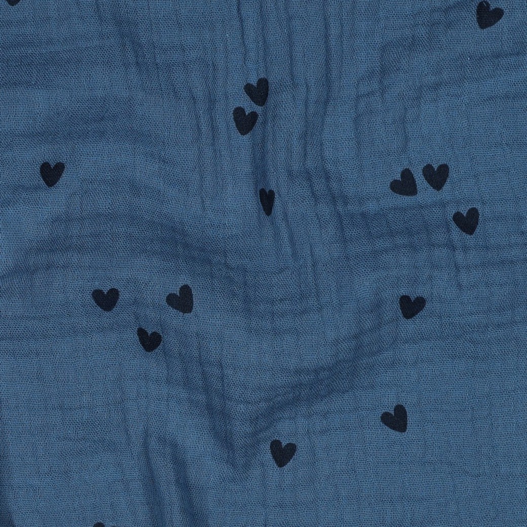 DOUBLE GAUZE SMALL HEARTS INDIGO #2