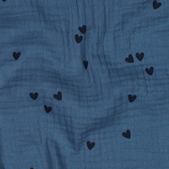 DOUBLE GAUZE SMALL HEARTS INDIGO #7