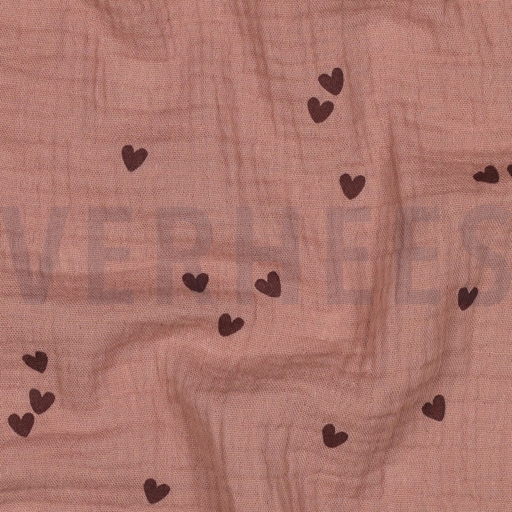DOUBLE GAUZE SMALL HEARTS MOCHA #2