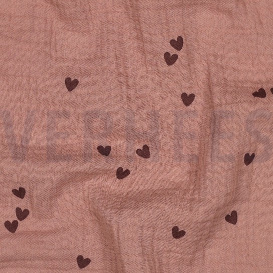 DOUBLE GAUZE SMALL HEARTS MOCHA #7