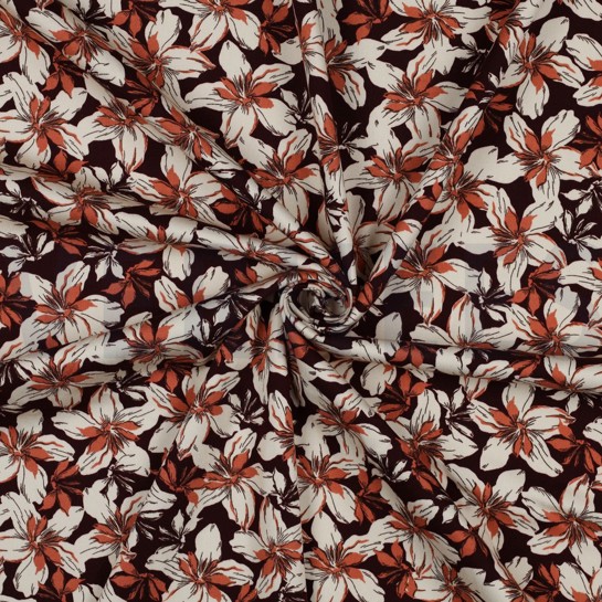VISCOSE ROSELLA STRETCH FLEURS BORDEAUX #7