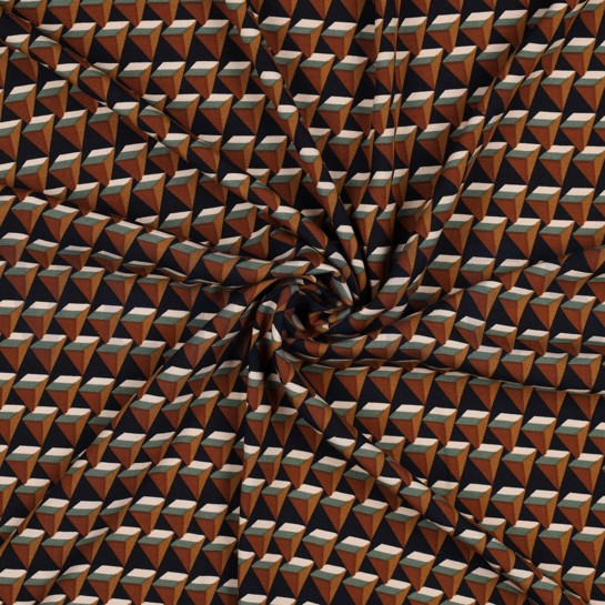 VISKOSE POPELINE STRETCH GEOMETRISCH MARINEBLAU #7