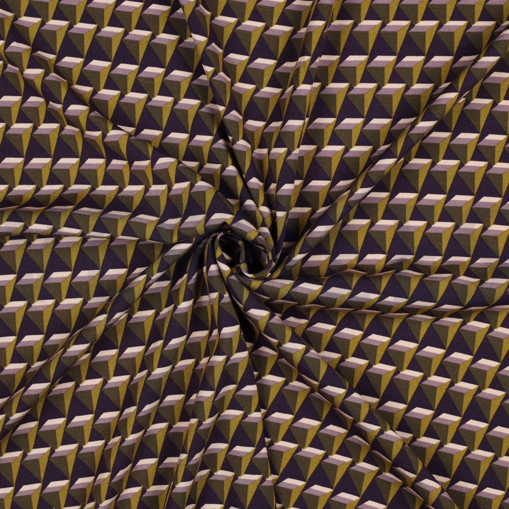 VISCOSE POPLIN STRETCH GEOMETRIC DARK PURPLE #2