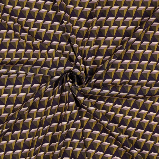 VISKOSE POPELINE STRETCH GEOMETRISCH DUNKELVIOLETT #7