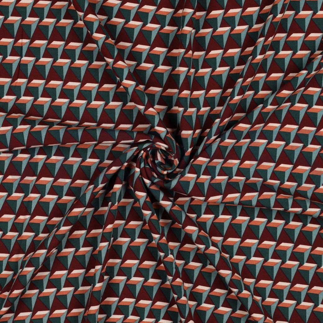 VISCOSE POPLIN STRETCH GEOMETRIC BORDEAUX #2